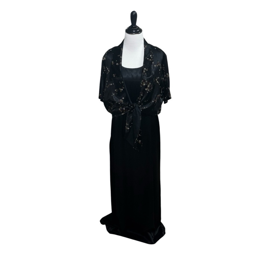 II Real Women's Size 14 Evening Maxi Dress and Bolero Jacket Set Silk Look 1980s